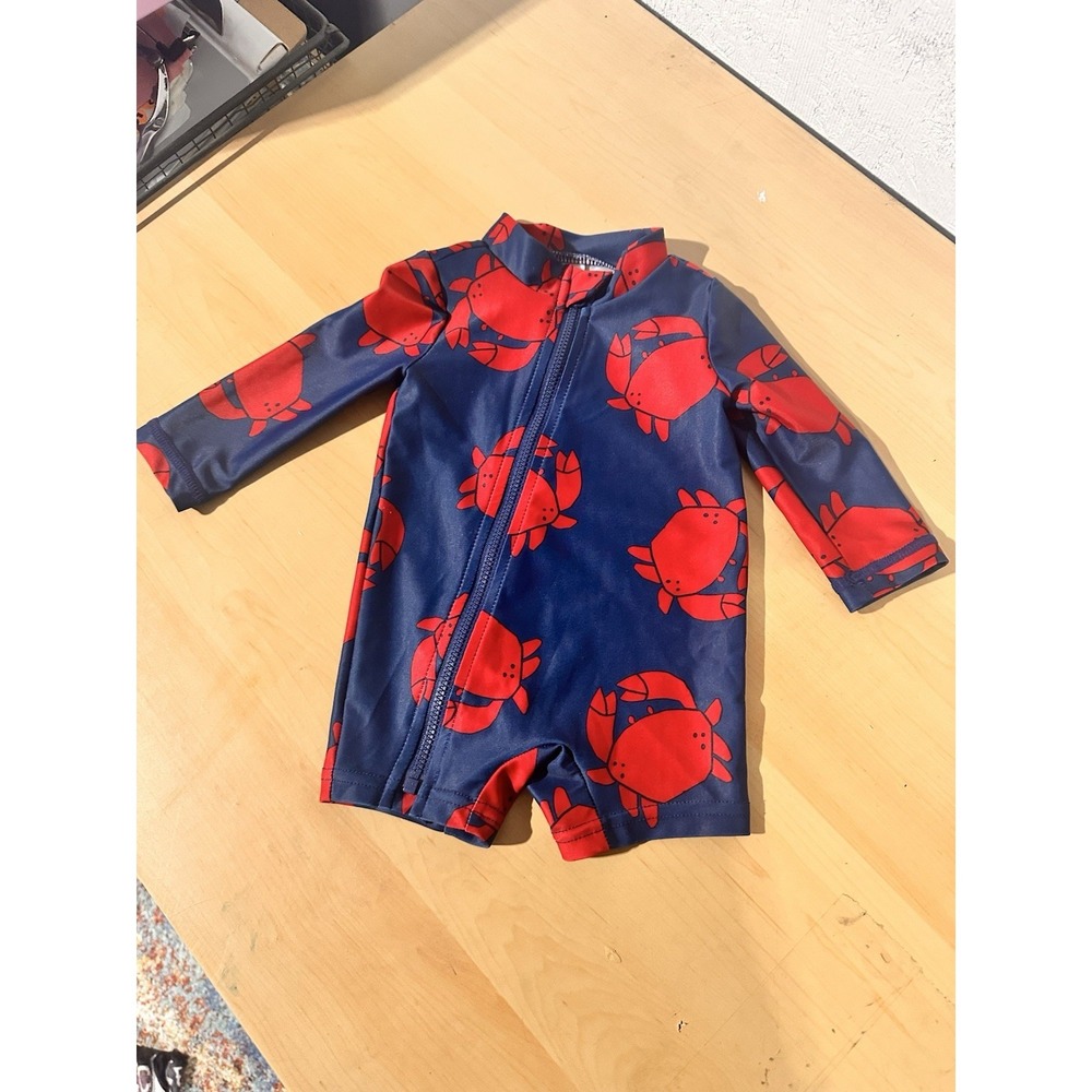 Carter's Just One You Boy's Navy Blue One-Piece Rash Guard Swimsuit Size 3Mo
